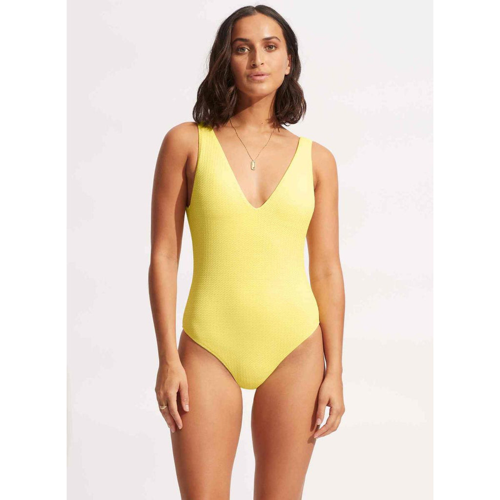  Seafolly Maillot De Bain 1 Pièce Plongeant - Jaune Sea Dive