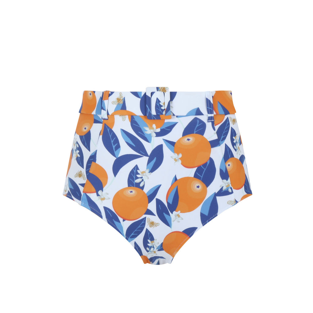  Panache Maillot Culotte De Bain Taille Haute Avec Ceinture - Orange/Blanc Sicily